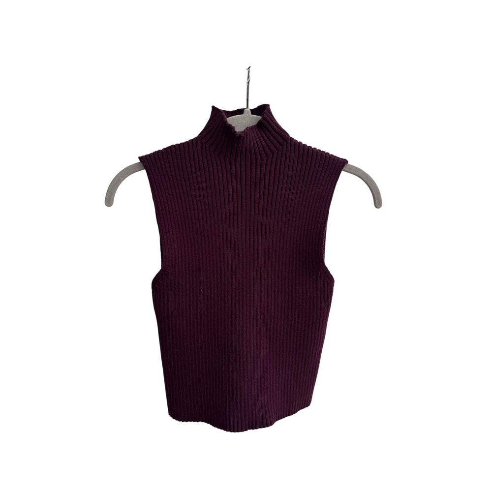 Zara Ribbed Mock Neck Sleeveless Sweater Vest Plum Purple Size M USA 8 - Picture 7 of 8